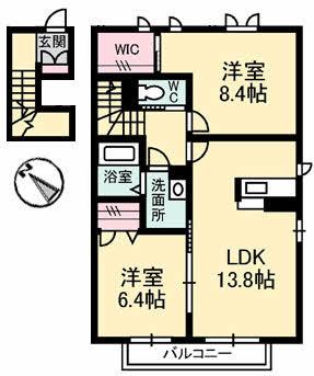 ガーデンズ多治米A棟(2LDK/2階)の間取り写真