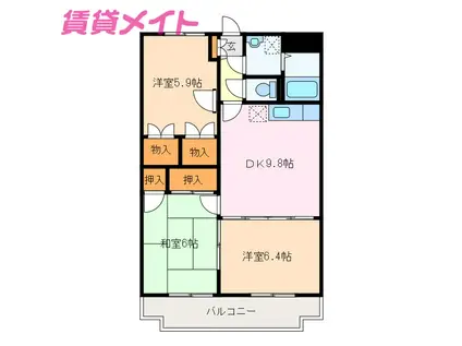 サンライズ駅部田(3DK/3階)の間取り写真