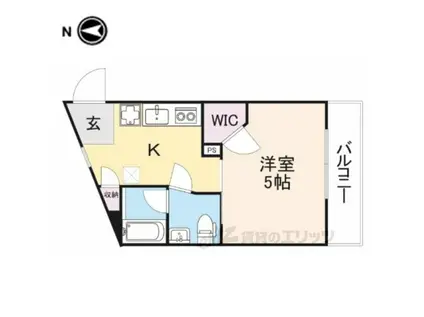 ドムール佐保川(1K/4階)の間取り写真