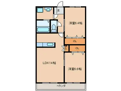 ソレイユ合川(2LDK/2階)の間取り写真