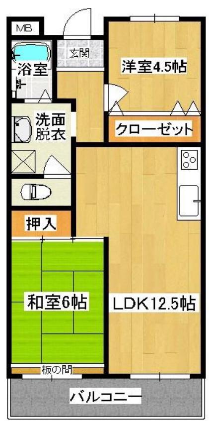 ニードハイツ(2LDK/1階)の間取り写真
