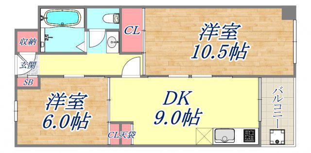 夢野ハイタウン1号棟(2LDK/6階)の間取り写真