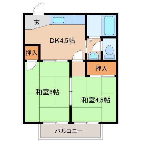 サンシャイン大沢野(2DK/2階)の間取り写真