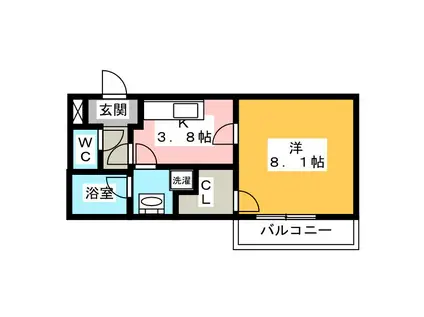 ピューピル有玉(1K/1階)の間取り写真