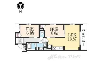CASA御所北(2LDK/2階)の間取り写真