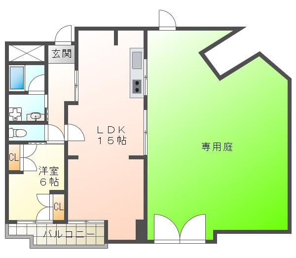 マンション朝霧3号棟(1LDK/2階)の間取り写真