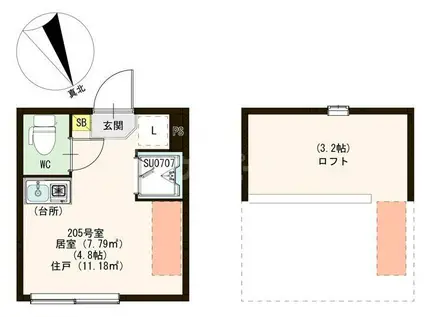 ヴェローナ平井(ワンルーム/2階)の間取り写真