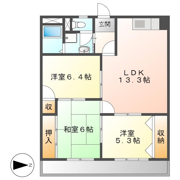 入場ハイツ(3LDK/3階)の間取り写真