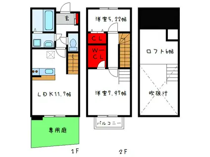 ドミール・ジャルヴェルデ(2LDK/1階)の間取り写真