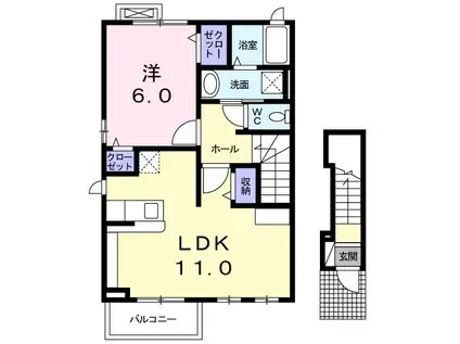 ビッグ ウエスト セカンド(1LDK/2階)の間取り写真