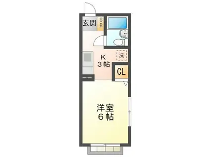 グランメール鈴鹿(1K/2階)の間取り写真