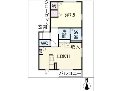 ビオスクウェアA(1LDK/1階)の間取り写真