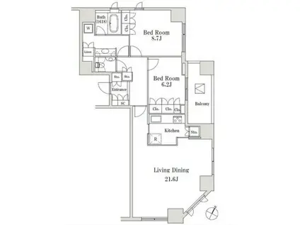 ラサンテ一番町(2LDK/10階)の間取り写真