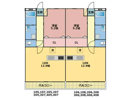 冨里市日吉台マンション(1LDK/2階)の間取り写真
