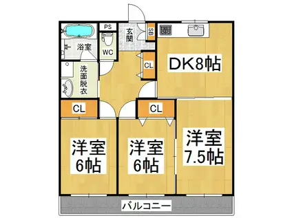 メゾンブリアンベルA棟(3DK/3階)の間取り写真