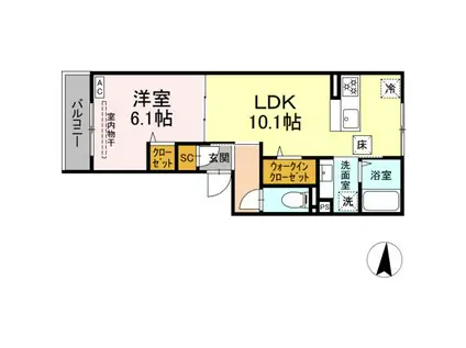 ディー パイナ 新羽町II(1LDK/2階)の間取り写真