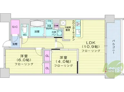 レジディア仙台北四番丁プレイス(2LDK/13階)の間取り写真