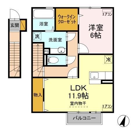 シュタットみどりのC(1LDK/2階)の間取り写真