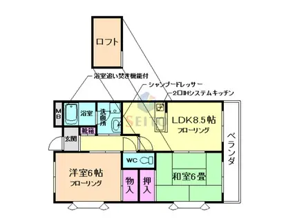 エクセル石橋(2LDK/3階)の間取り写真
