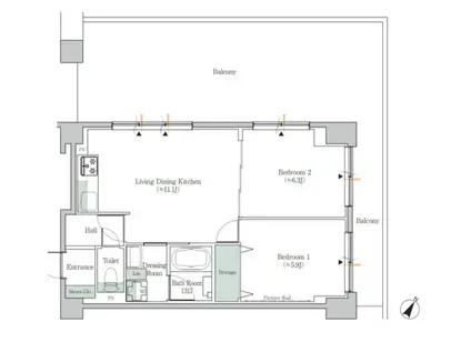 ブルックサイド水天宮前(2LDK/6階)の間取り写真