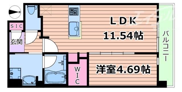 カーサレグラス福島野田(1LDK/4階)の間取り写真
