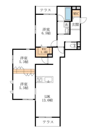 BLOOM深沢(3LDK/1階)の間取り写真