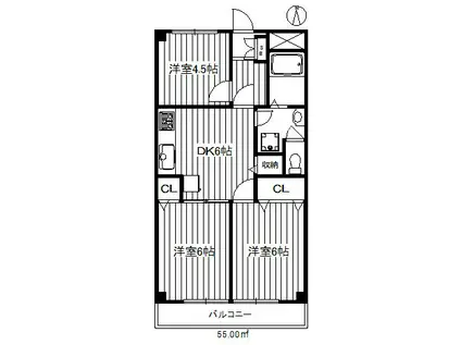 第3内田マンション(3DK/6階)の間取り写真