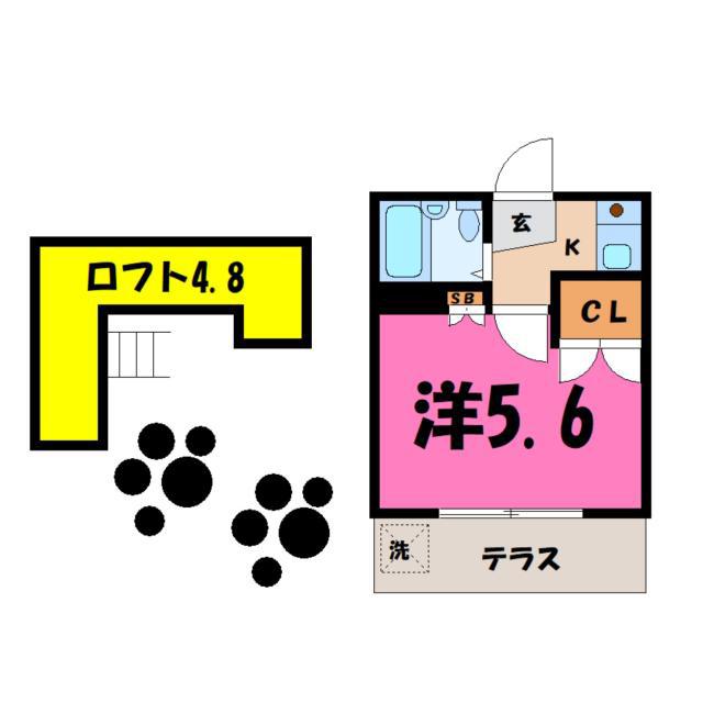 ソレイユ若葉セブンツー(1K/1階)の間取り写真
