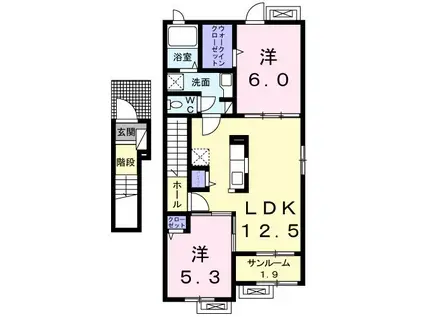 ソルディアス A(2LDK/2階)の間取り写真