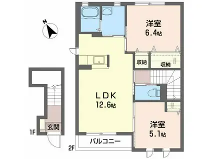 クラヴィエ富田C(2LDK/2階)の間取り写真