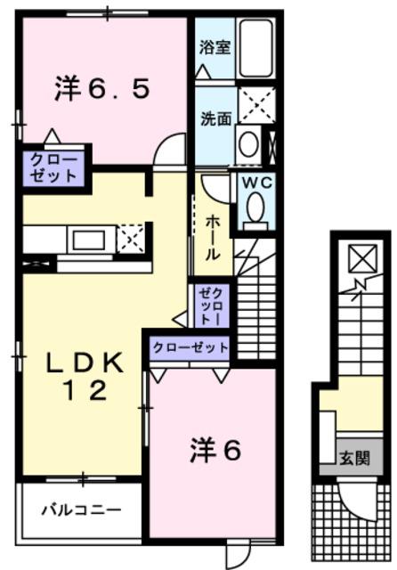 ヴィヴァーチェ(2LDK/2階)の間取り写真