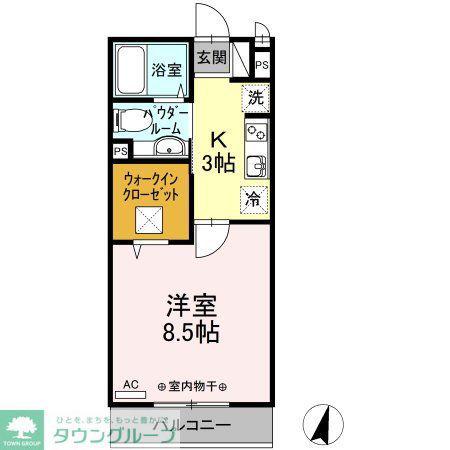 GRANDE(1K/1階)の間取り写真