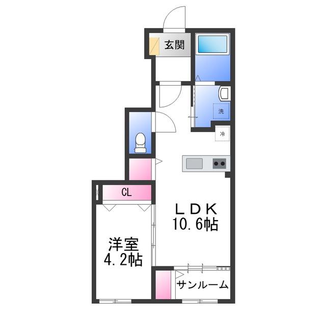 WINDSII(1LDK/1階)の間取り写真