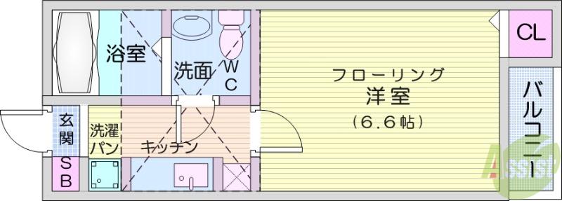 STAGE中田Ⅱ(1K/2階)の間取り写真