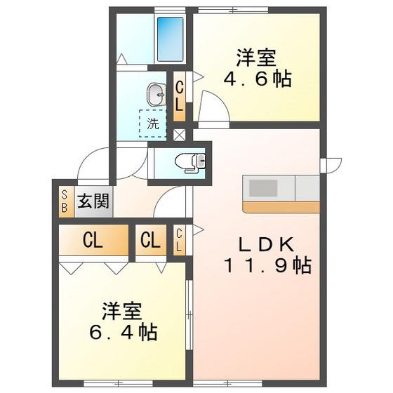 シャンテヴィラ(2LDK/1階)の間取り写真