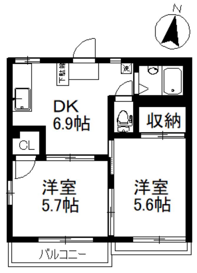 タウニー小川(2DK/2階)の間取り写真