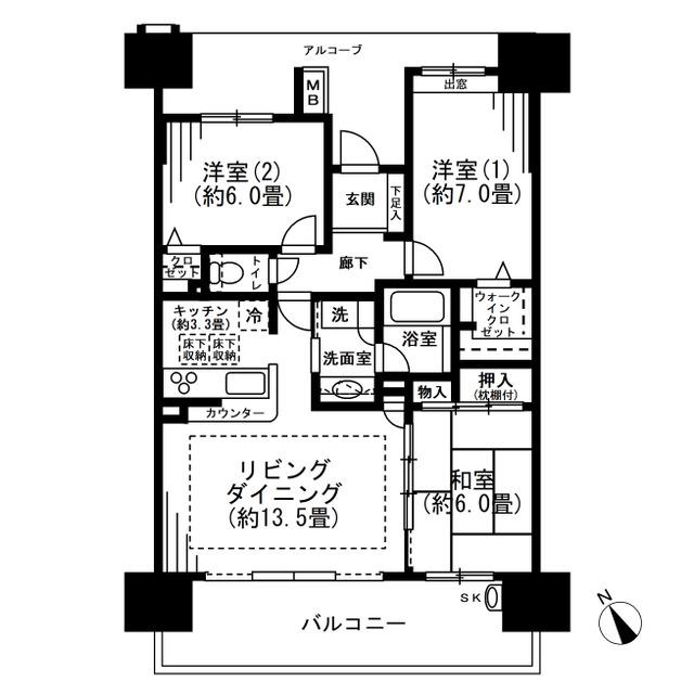 デュオヒルズ船橋(3LDK/6階)の間取り写真