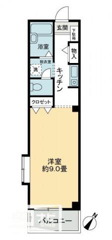 フォブールヒロ B棟(1K/2階)の間取り写真