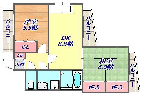 フレンテ灘(2LDK/5階)の間取り写真