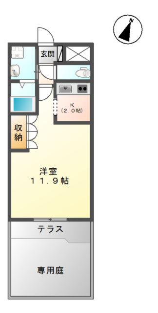 サンクレストI番館(1K/1階)の間取り写真