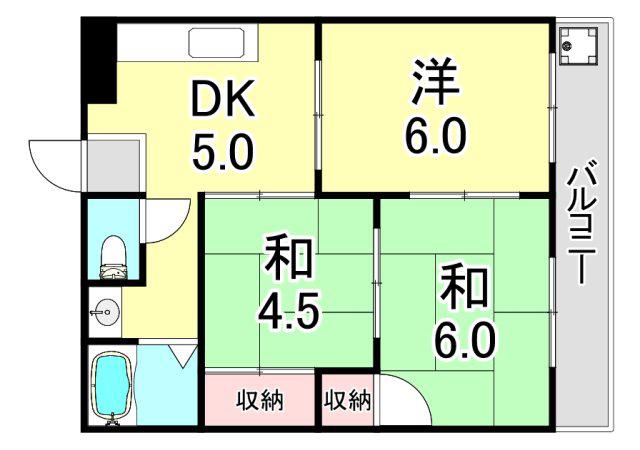 上祇園ハイツ(3DK/1階)の間取り写真