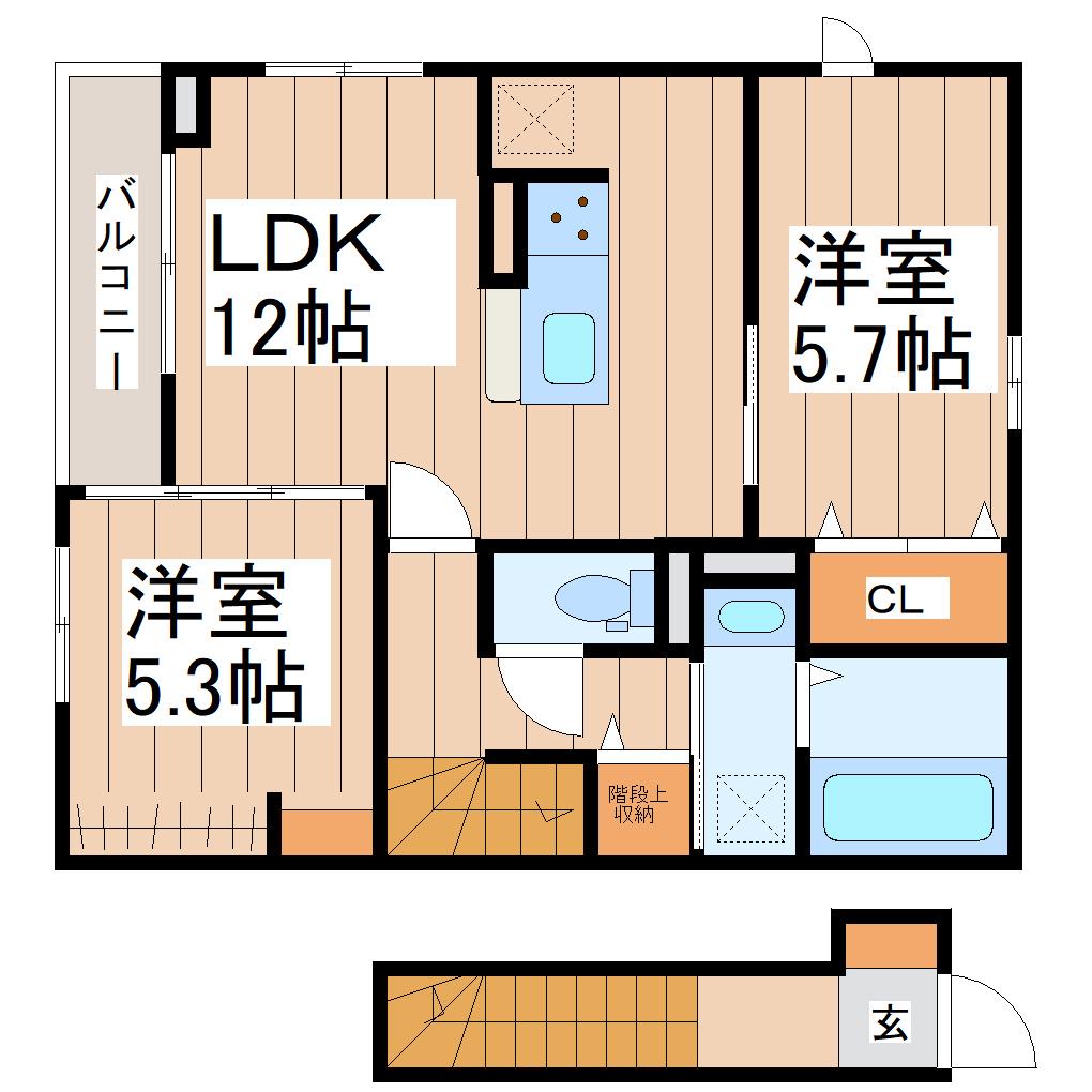 PRIMAVERA吉成台(2LDK/2階)の間取り写真