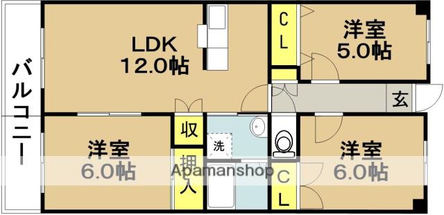 カームプレイス(3LDK/3階)の間取り写真