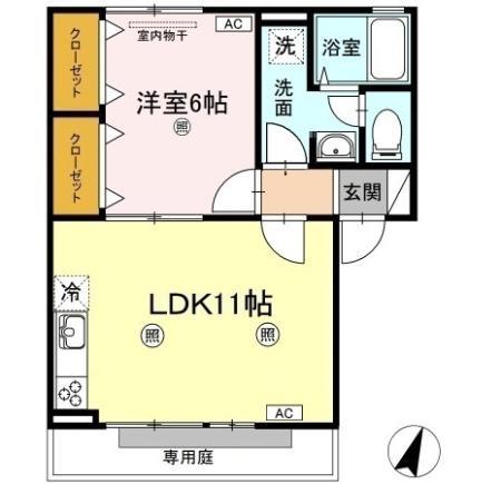 エスポワール(1LDK/1階)の間取り写真