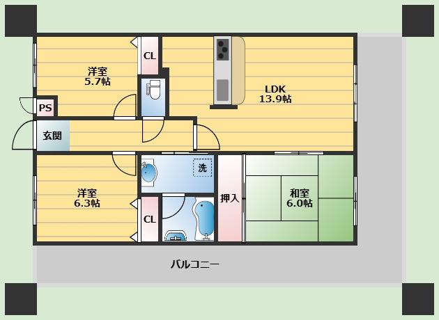 ルアン緑地(3LDK/6階)の間取り写真