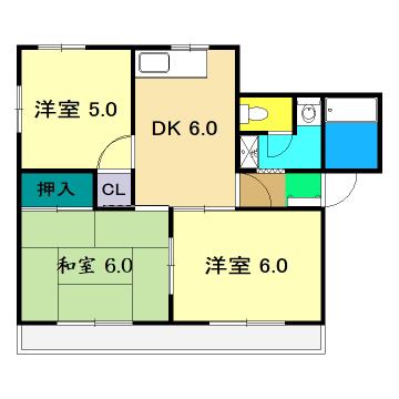 グランシティ B(3DK/2階)の間取り写真