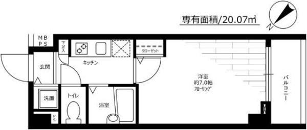 フェニックス新横濱エオール(1K/6階)の間取り写真