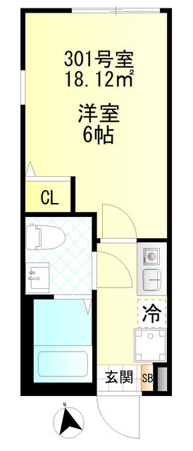 スターリング府中(1K/3階)の間取り写真