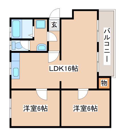 高倉台10団地 44号棟(2LDK/3階)の間取り写真