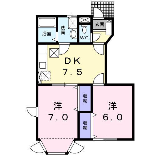 パティオソレアードKT B(2DK/1階)の間取り写真